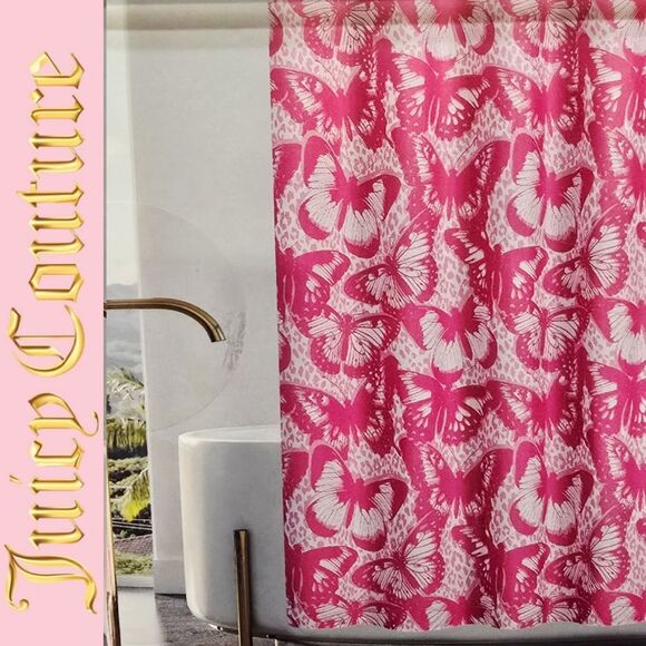 Juicy Couture Home Butterfly Print Shower Curtain w/Hooks - Picture 1 of 6